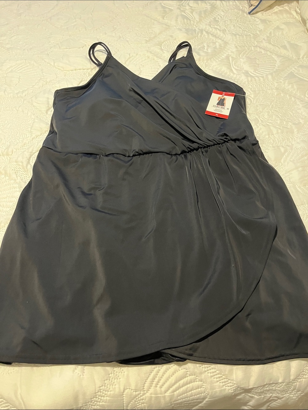 Lands' End Black One-Piece Swimdress with Wrap Front